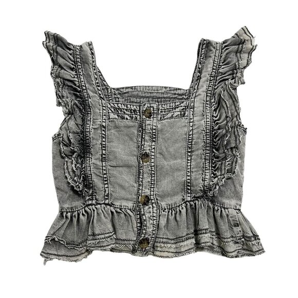 Mayoral 10Y Grey Reversible Chambray Ruffle Blouse - Picture 2 of 4